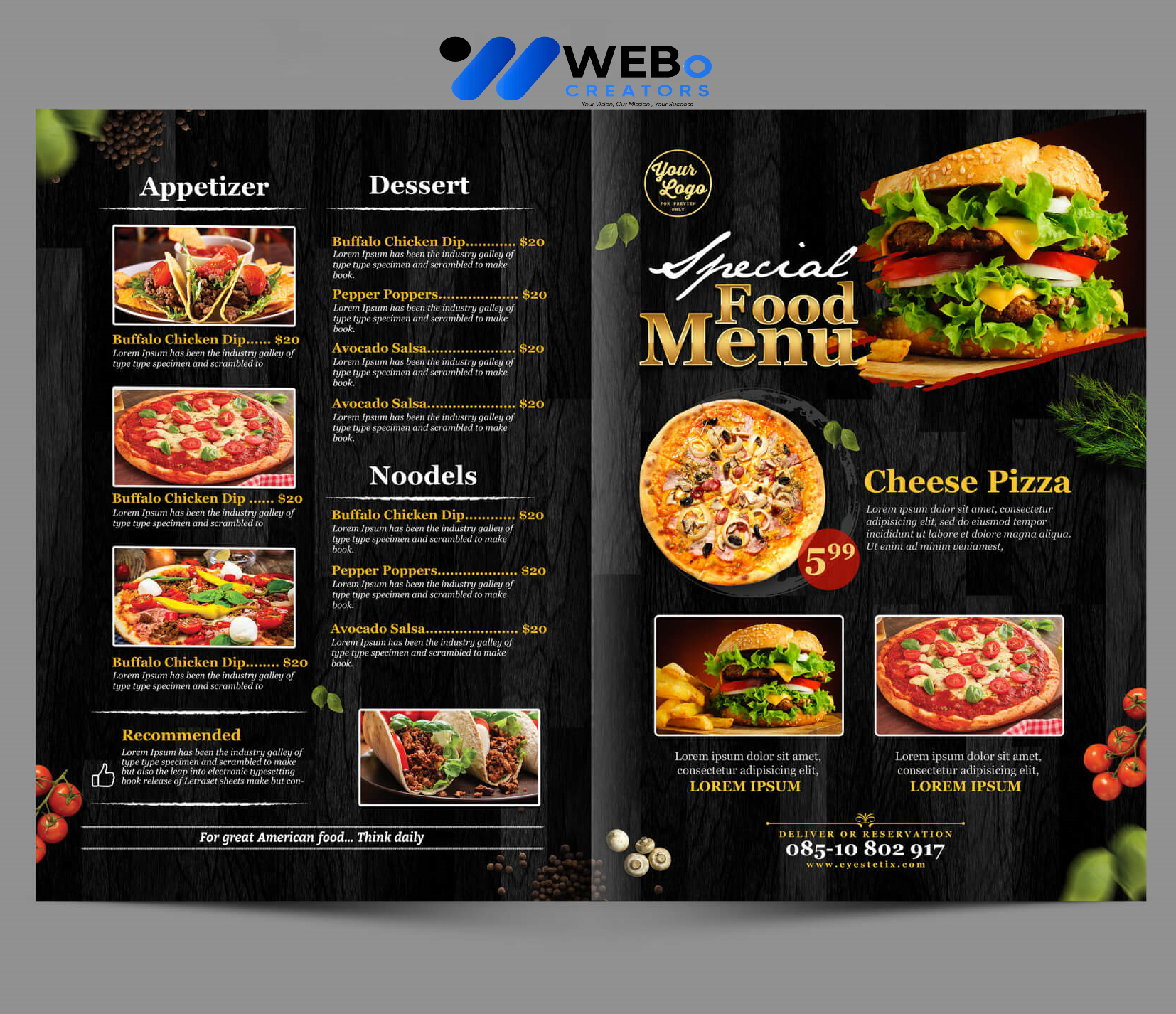 Modern restaurant menu design Indiana 2026 café menu layout food branding design services